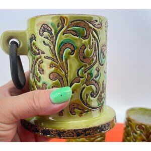 Vintage 60s mug, green abstract print, iron ring, Alvino Bagni, Italy, for 1